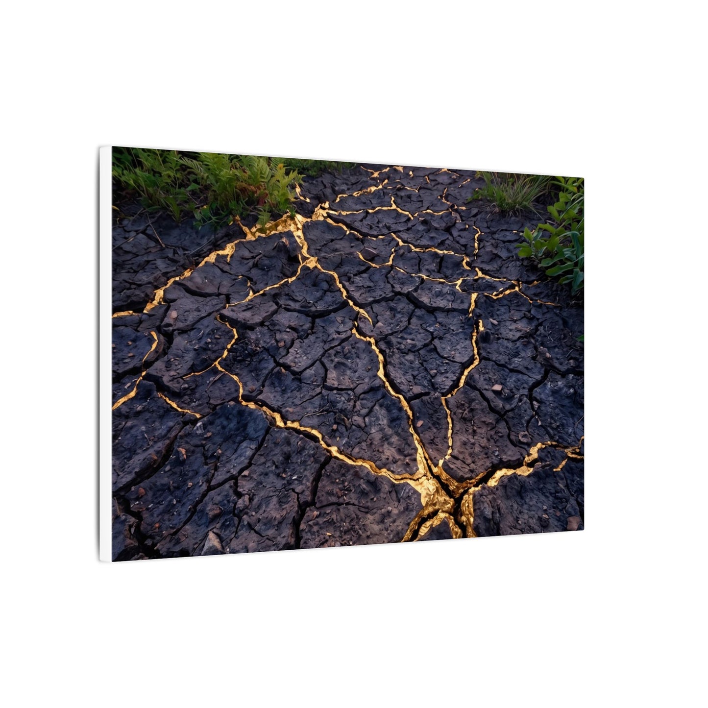 Cracked Earth Canvas Art | Summer Kintsugi Crackle Gold Art
