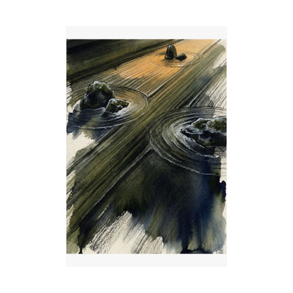 Golden Hour Rock Garden Wall Art Print - Dark Japandi Ma