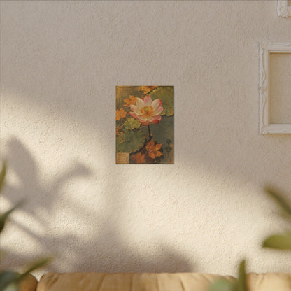 Autumn Lotus Flower Herbarium Canvas Art | Rustic Decor