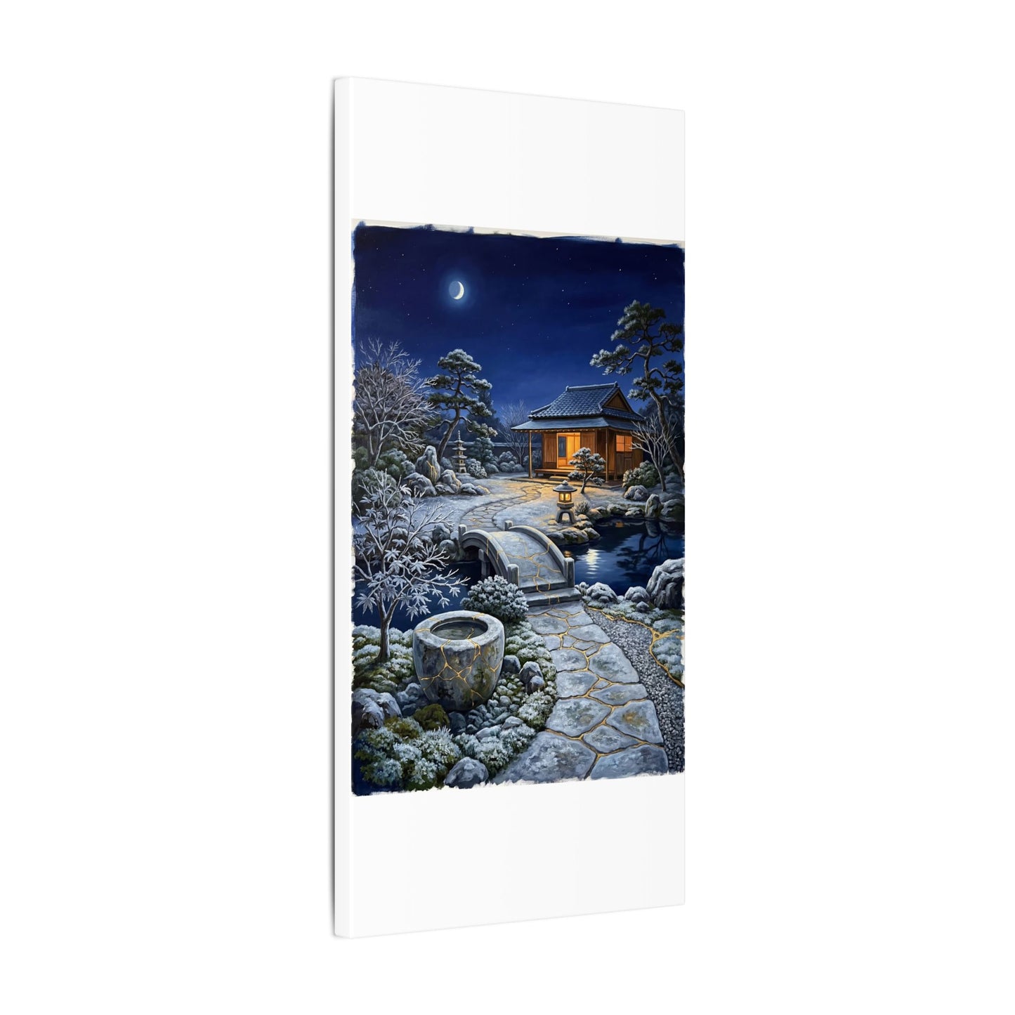 Moonlit Garden Winter Canvas Art | Kintsugi Artful Design