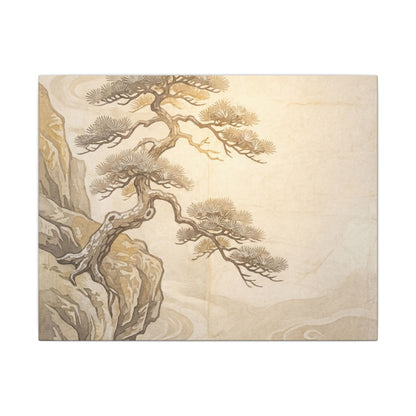 Winter Pine Tree Japanese Pattern Canvas Art | Elegant Decor
