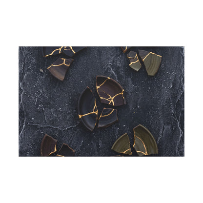 Broken Pottery Canvas Art | Winter Dark Japandi Shadow Zen Art