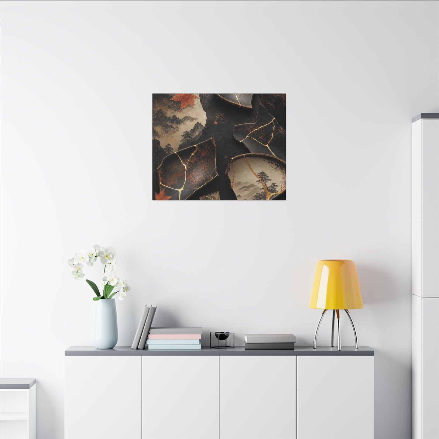 Broken Pottery Gold Vein Canvas Art | Philosophical Kintsugi Art