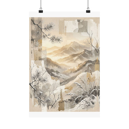 Mountain Mist Japanese Pattern Wall Art Print | Earthy Japandi Art Art Print