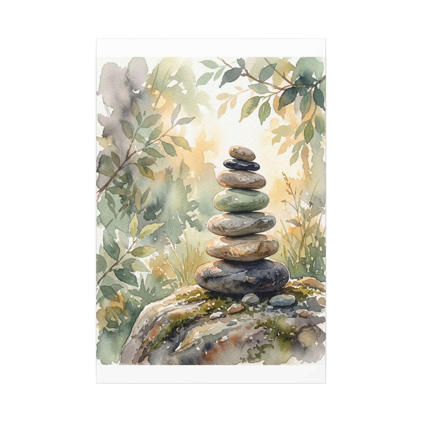 Golden Hour River Stones Canvas Art - Japandi Mono No Aware