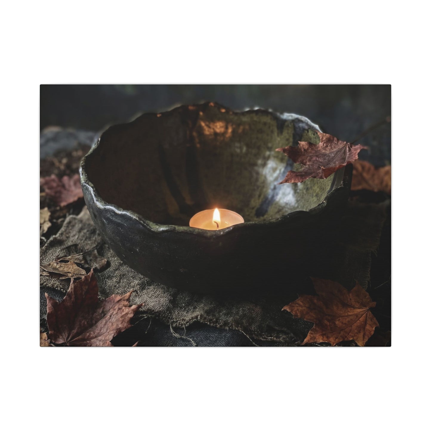 Candlelight Ceramic Bowl Canvas Art - Dark Japandi Kanso Art Print
