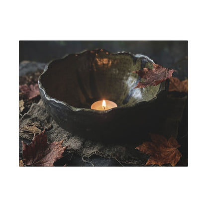 Candlelight Ceramic Bowl Canvas Art - Dark Japandi Kanso Art Print