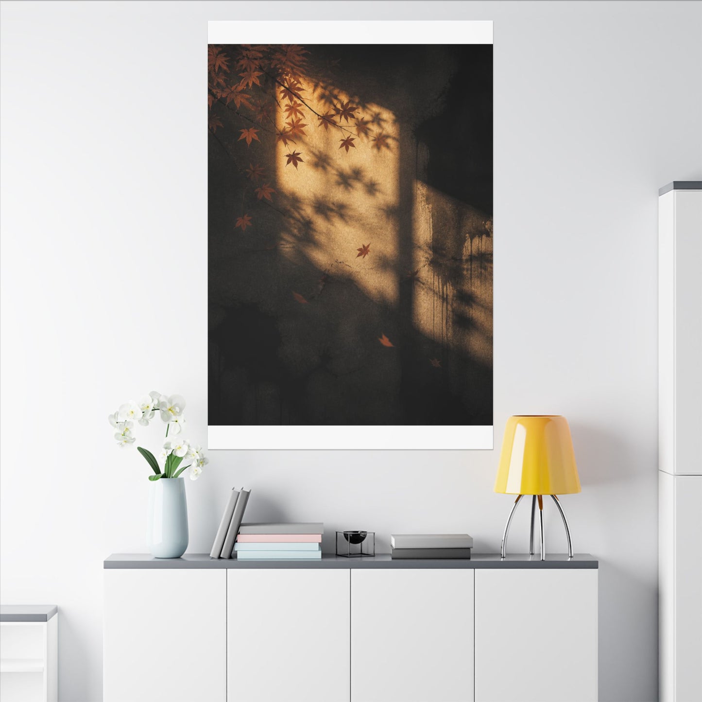 Shadow Play Canvas Art | Autumn Dark Japandi Charcoal Ink Art