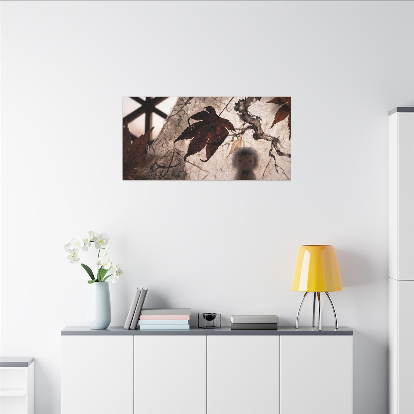 Shoji Screen Autumn Canvas Art | Dark Japandi Atmospheric Design