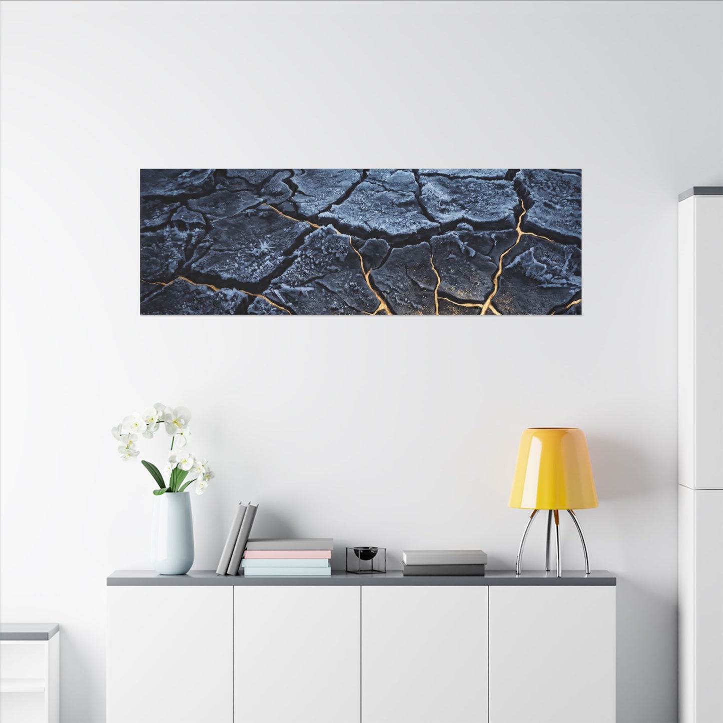 Moonlight Cracked Earth Canvas Art - Kintsugi Mono No Aware