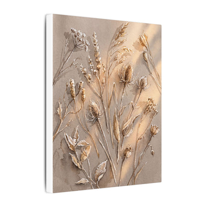 Japandi Dried Flowers in Golden Hour | Watercolor Canvas Art
