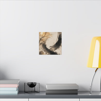 Japandi Ink Brushstroke in Golden Hour | Watercolor Canvas Art