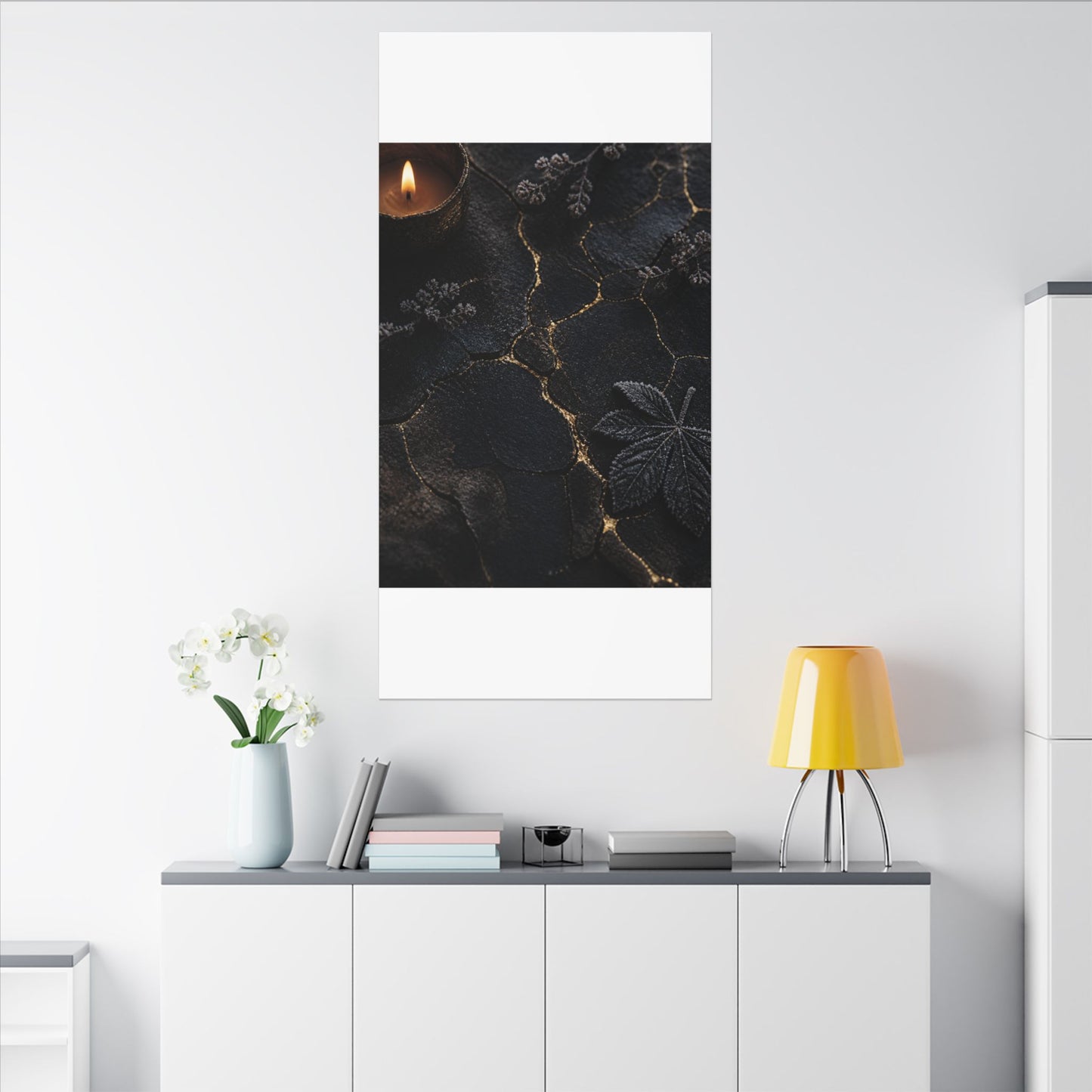 Candlelight Cracked Earth Canvas Art - Dark Japandi Ma