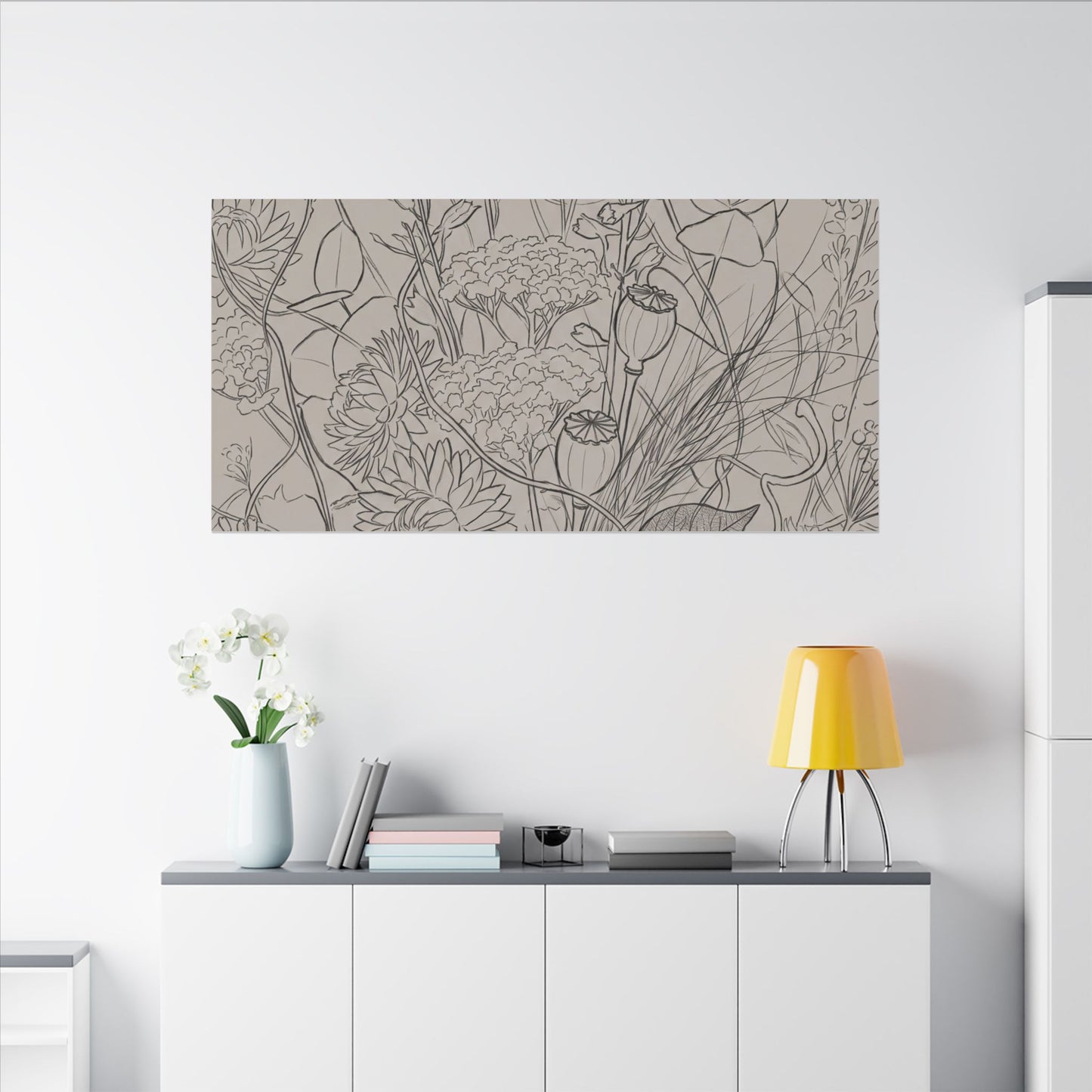 Summer Dried Flowers Minimal Line Canvas Art | Elegant Decor