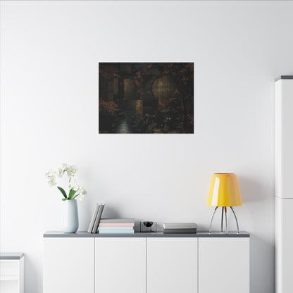 Moonlight Moonlit Garden Canvas Art - Dark Japandi Shibui