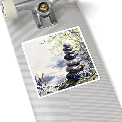 Calm River Stones Sticker - Sumi E Zen