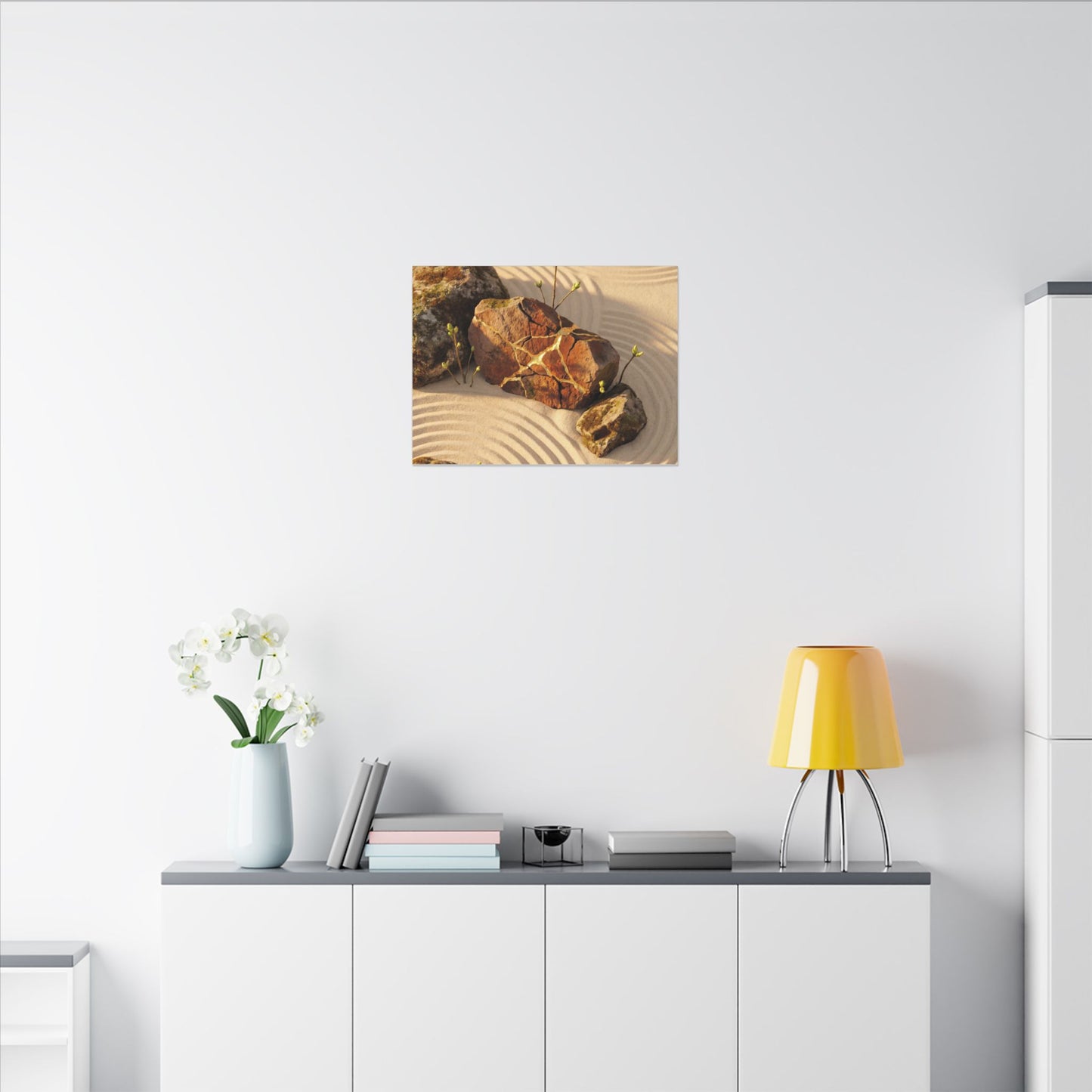 Kanso Rock Garden Canvas Art - Kintsugi Crackle Gold