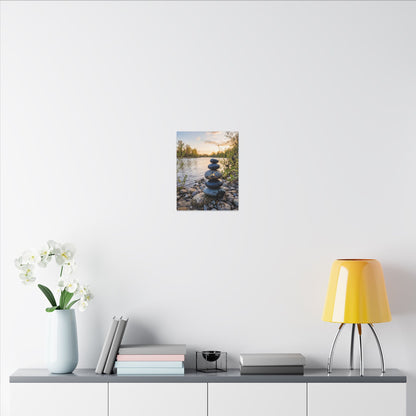 Kintsugi River Stones in Golden Hour | Gold Vein Canvas Art