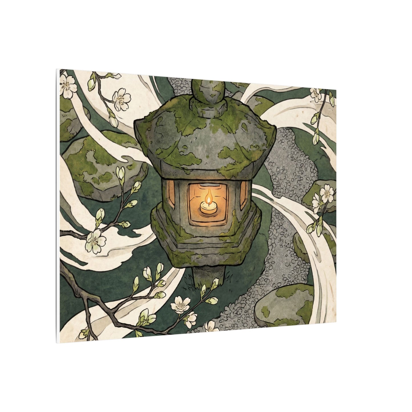 Zen Stone Lantern in Candlelight | Ukiyo E Inspired Canvas Art