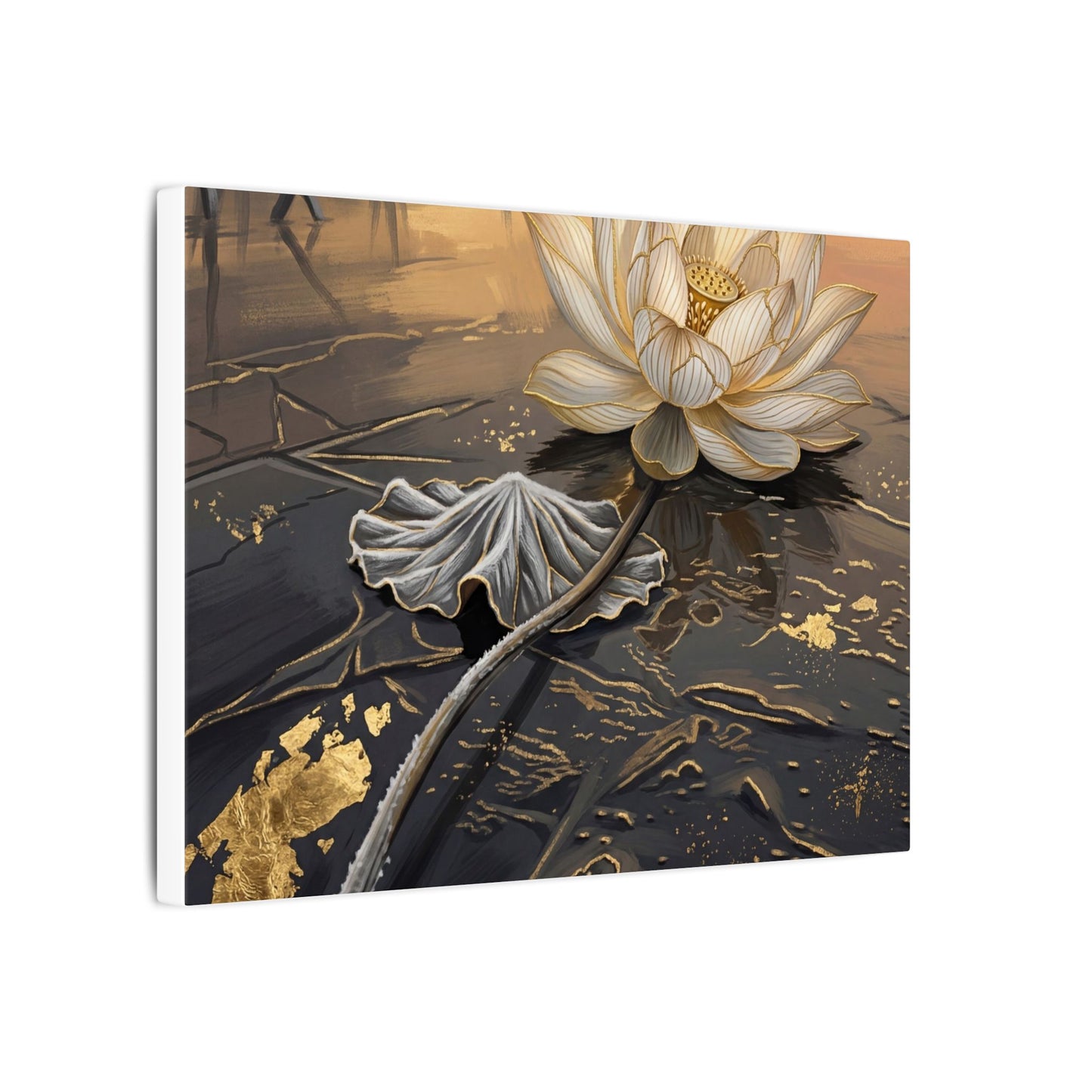 Kintsugi Lotus Flower in Golden Hour | Gold Vein Canvas Art