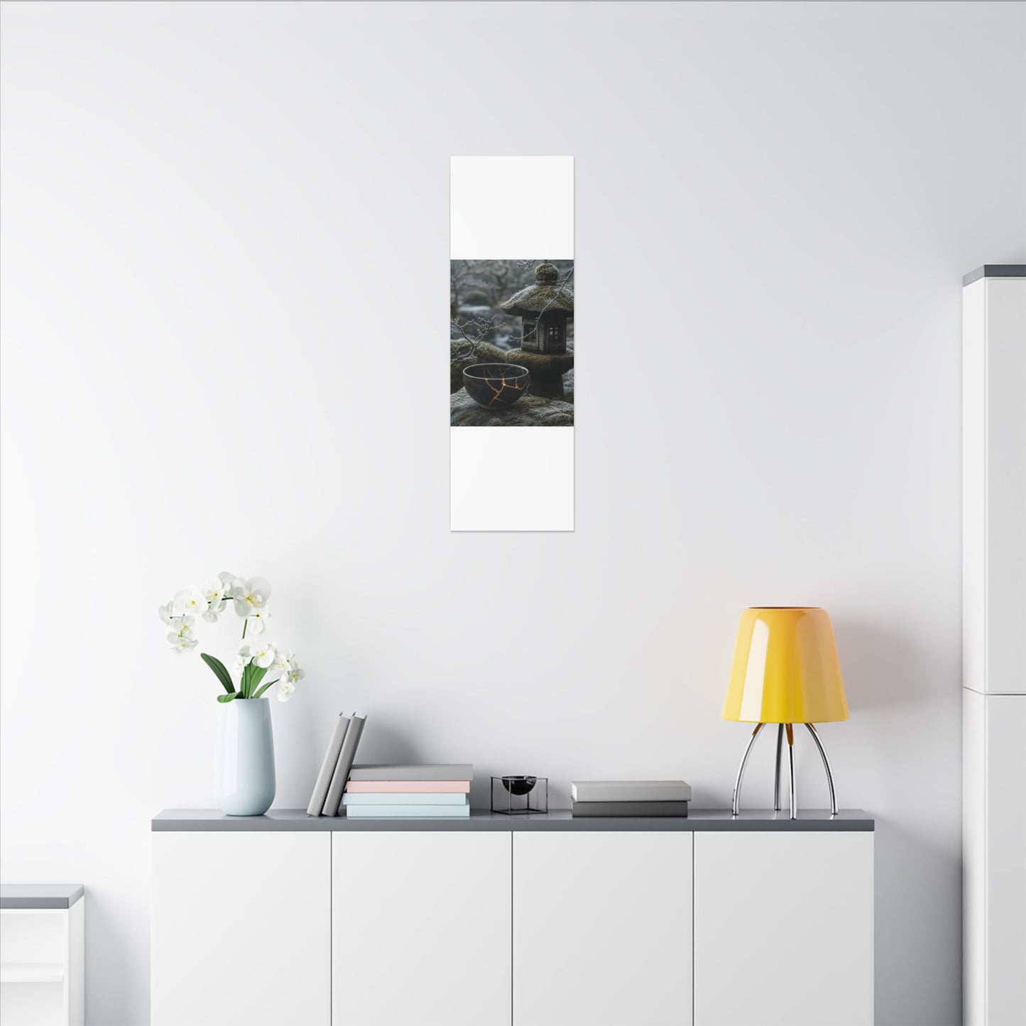 Stone Lantern Canvas Art | Winter Kintsugi Gold Repair Art