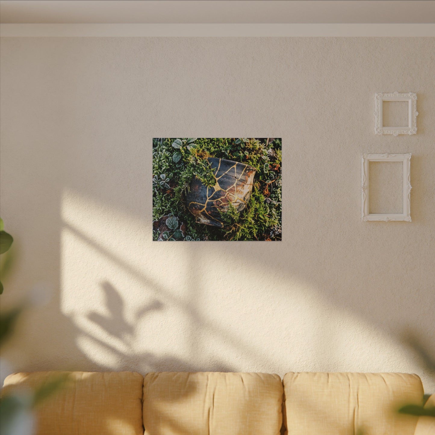 Artful Moss Close Up Canvas Art - Gold Repair Kintsugi