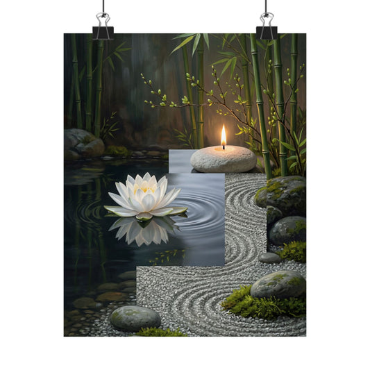 Kanso Lotus Flower Wall Art Print - Zen Karesansui Art Print