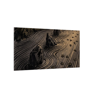 Rock Garden Canvas Art | Autumn Dark Japandi Charcoal Ink Art