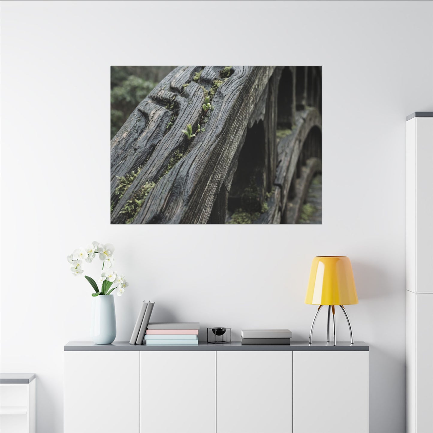 Overcast Wooden Bridge Canvas Art - Japandi Kanso