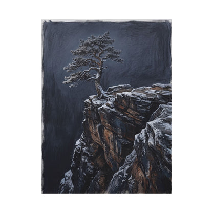 Dark Japandi Pine Tree in Dawn | Dark Texture Canvas Art