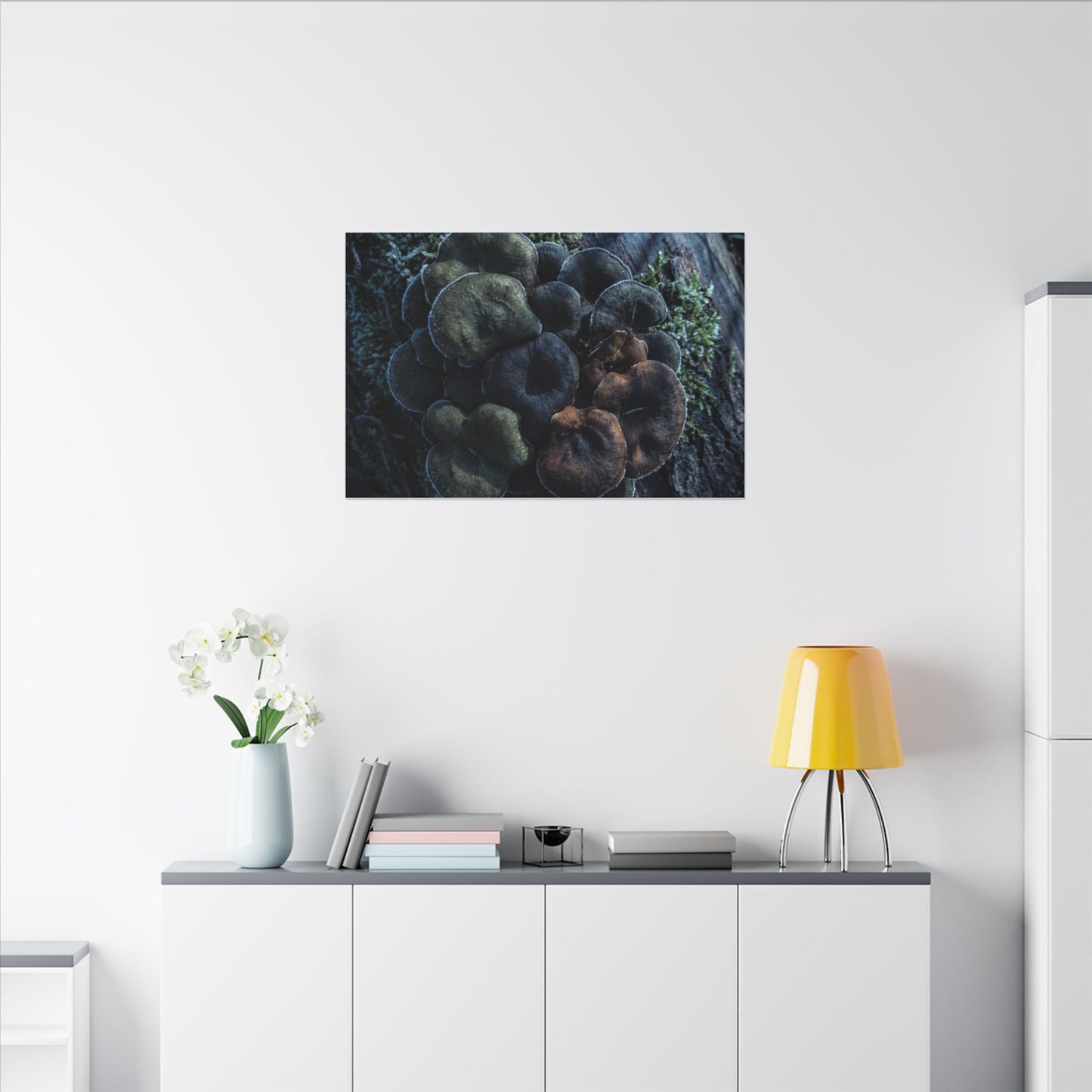 Wild Mushrooms Moody Minimal Canvas Art | Moody Dark Japandi Art