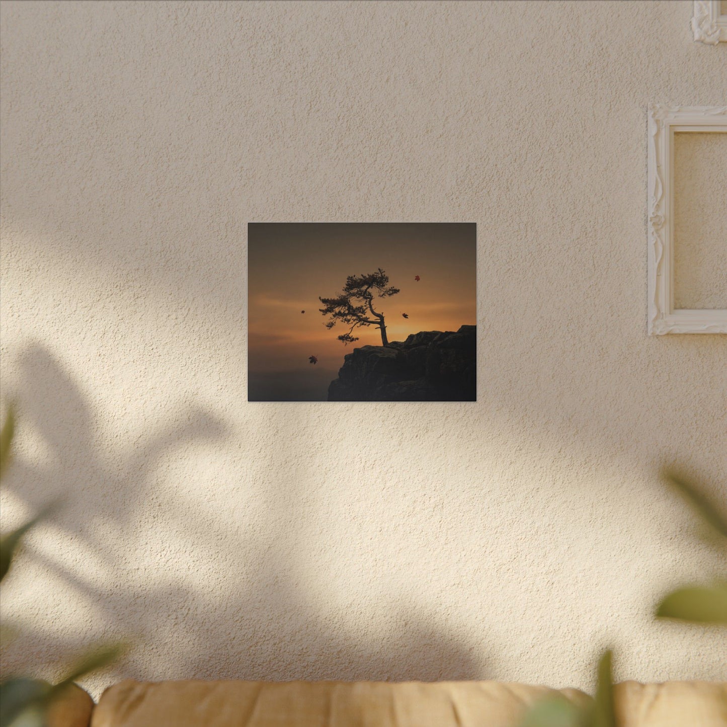 Dark Japandi Pine Tree in Golden Hour | Moody Minimal Canvas Art