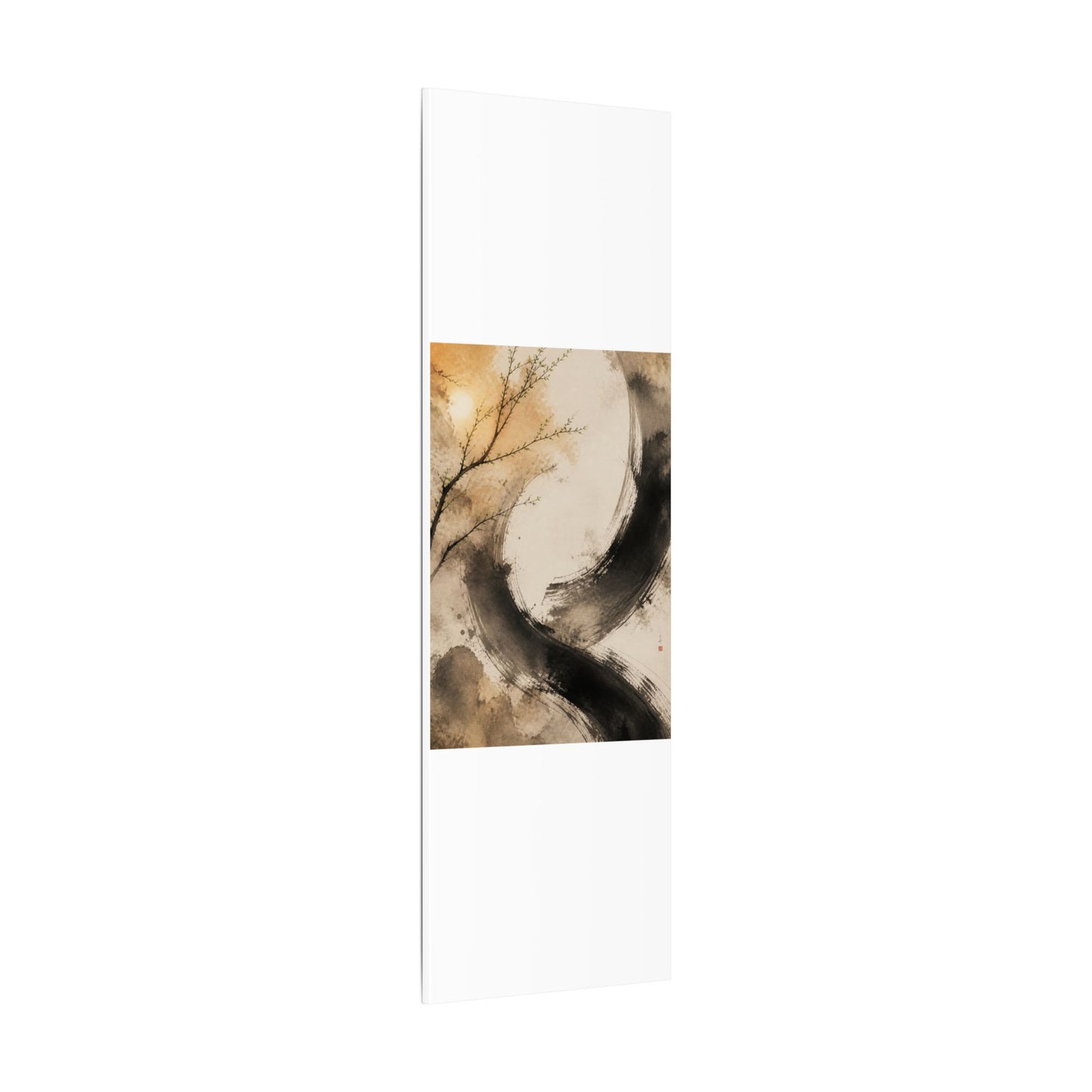 Japandi Ink Brushstroke in Golden Hour | Watercolor Canvas Art