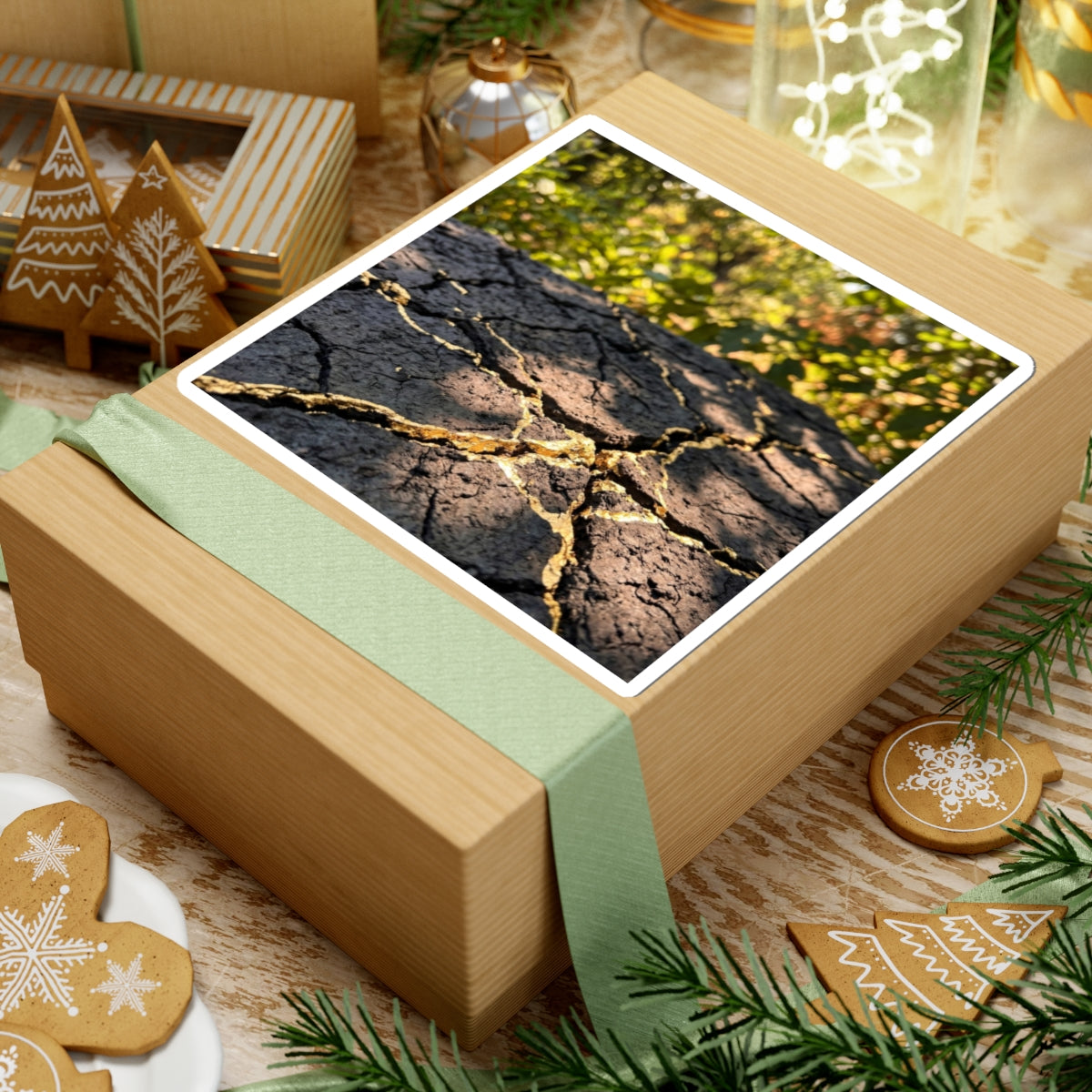 Cracked Earth Sticker | Summer Kintsugi Gold Repair Art Art Print