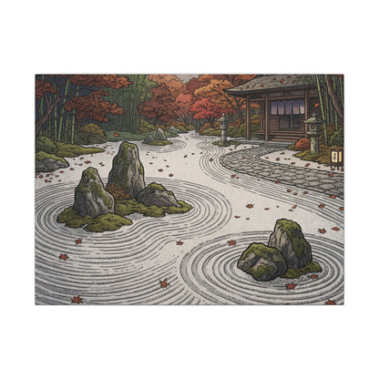 Autumn Rock Garden Ukiyo E Inspired Canvas Art | Peaceful Decor Art Print