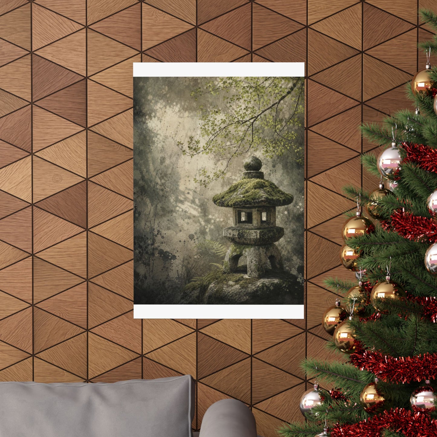 Stone Lantern Texture Wall Art Print | Neutral Japandi Art