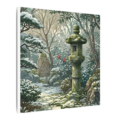Stone Lantern Winter Canvas Art | Japandi Warm Design