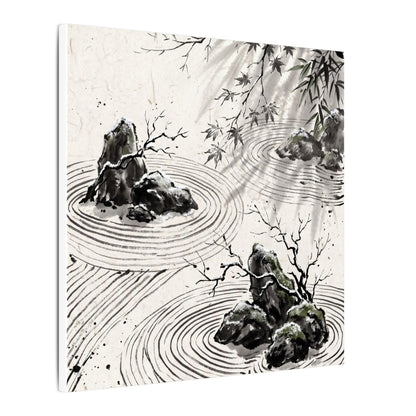 Rock Garden Canvas Art | Winter Zen Sumi E Art