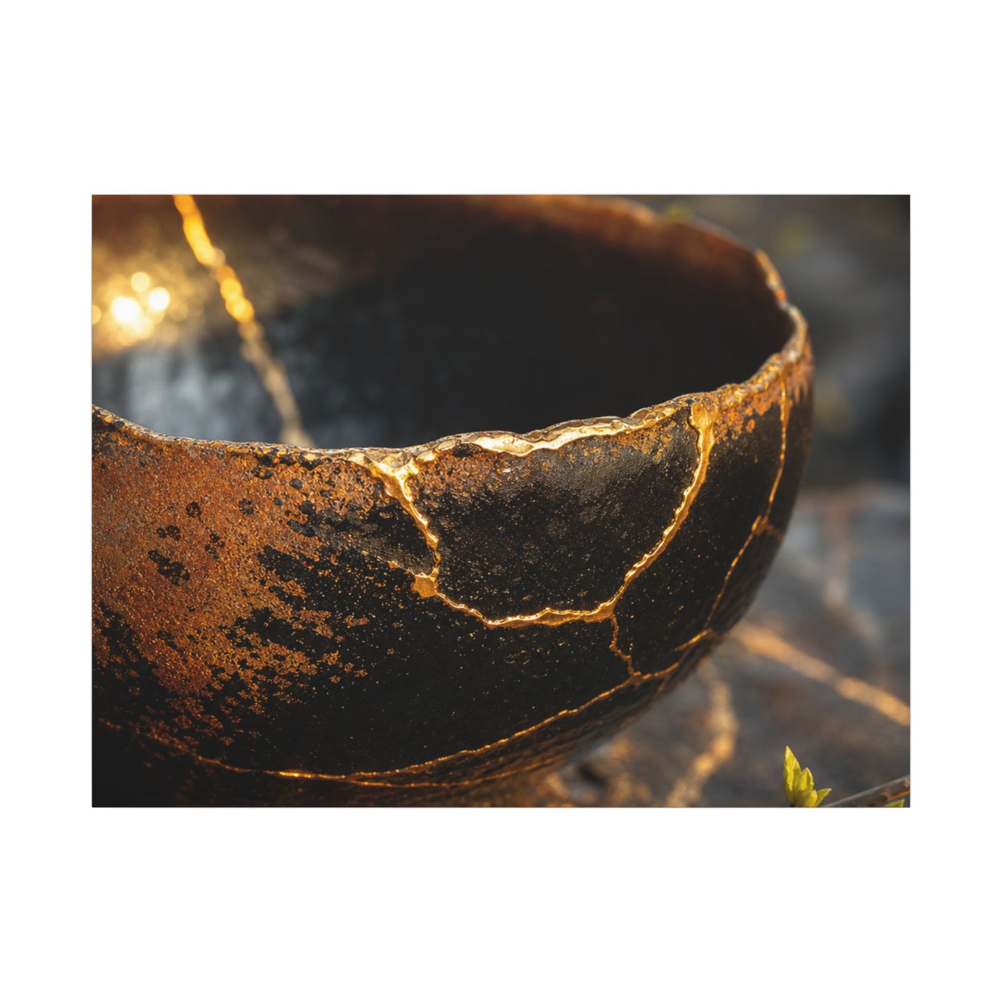 Kintsugi Ceramic Bowl in Golden Hour | Gold Vein Canvas Art