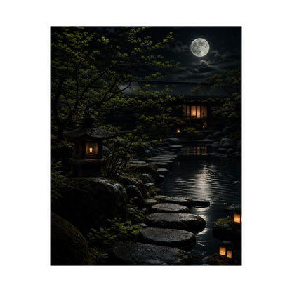 Ma Moonlit Garden Wall Art Print - Dark Japandi Shadow Zen