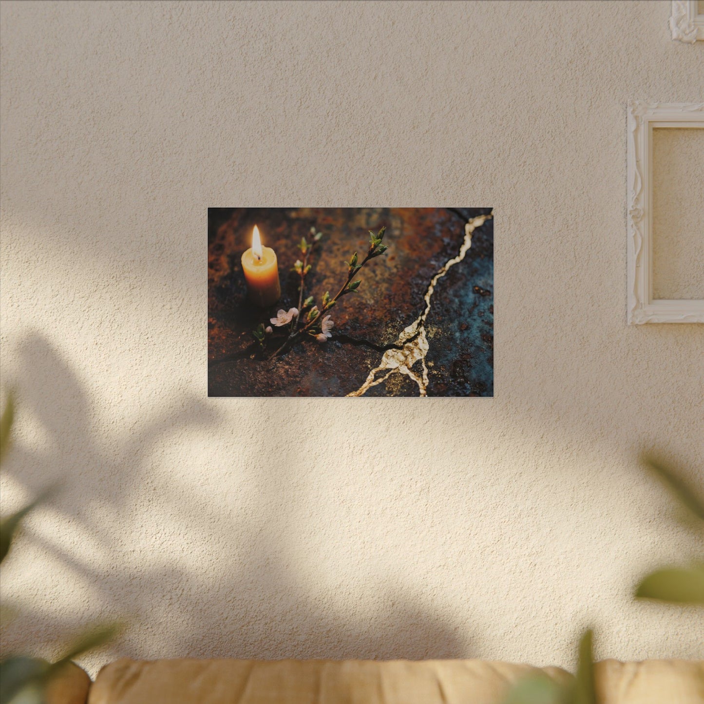 Kintsugi Rust Patina in Candlelight | Gold Repair Canvas Art
