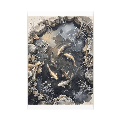 Koi Pond Canvas Art | Winter Japandi Japanese Pattern Art