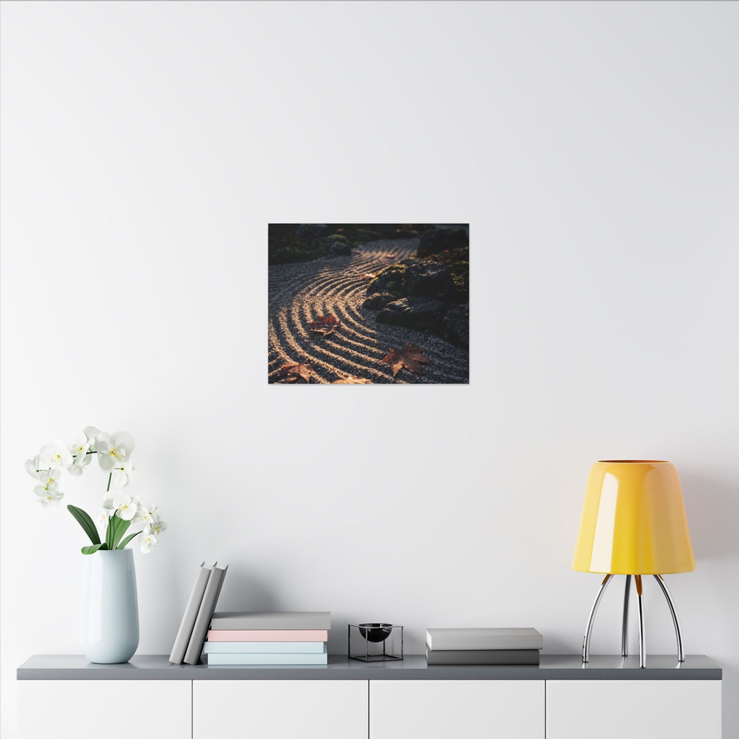 Rock Garden Moody Minimal Canvas Art | Bold Dark Japandi Art