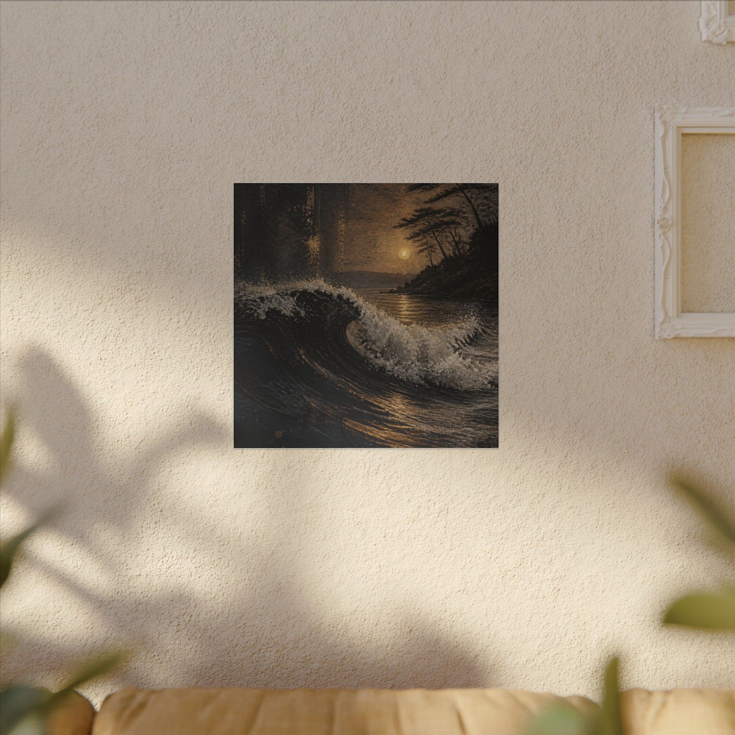 Ocean Wave Dark Texture Canvas Art | Bold Dark Japandi Art