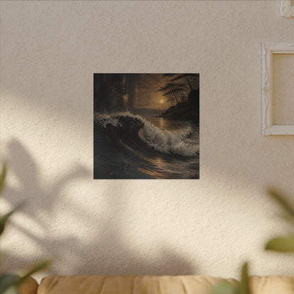 Ocean Wave Dark Texture Canvas Art | Bold Dark Japandi Art