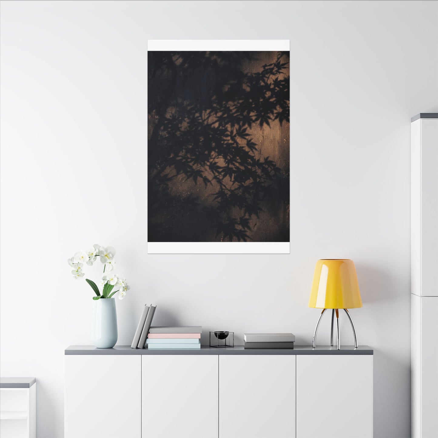 Shadow Play Autumn Canvas Art | Dark Japandi Atmospheric Design