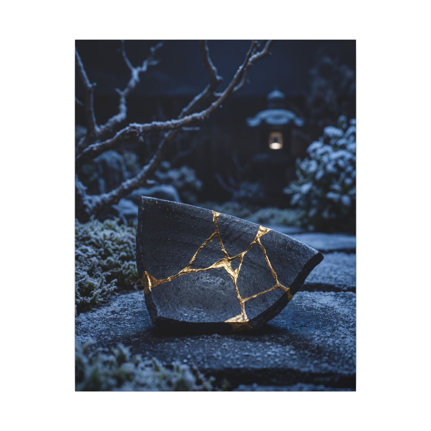 Moonlit Garden Winter Canvas Art | Kintsugi Artful Design