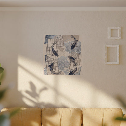 Earthy Koi Pond Canvas Art - Japanese Pattern Japandi
