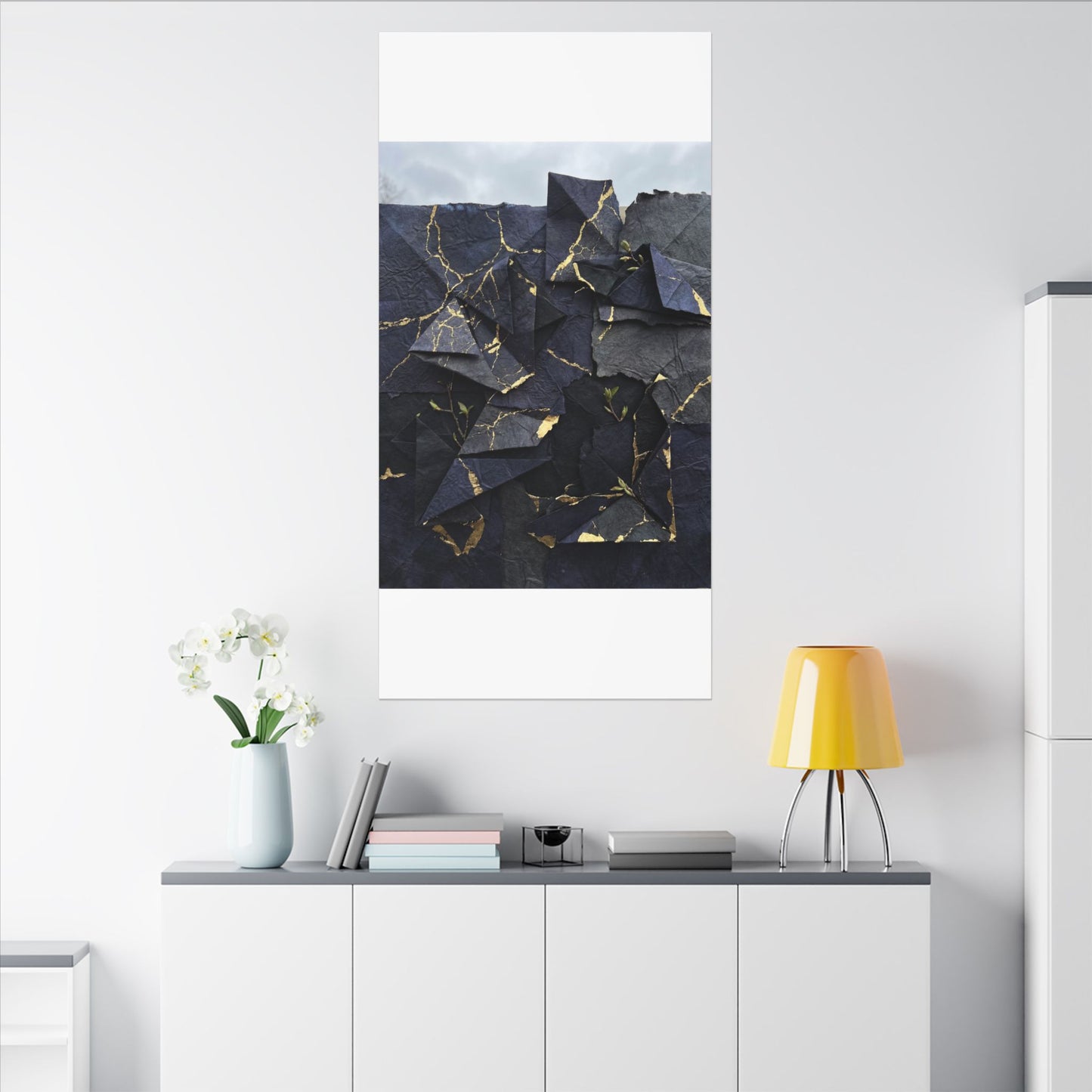 Beautiful Paper Fold Canvas Art - Crackle Gold Kintsugi