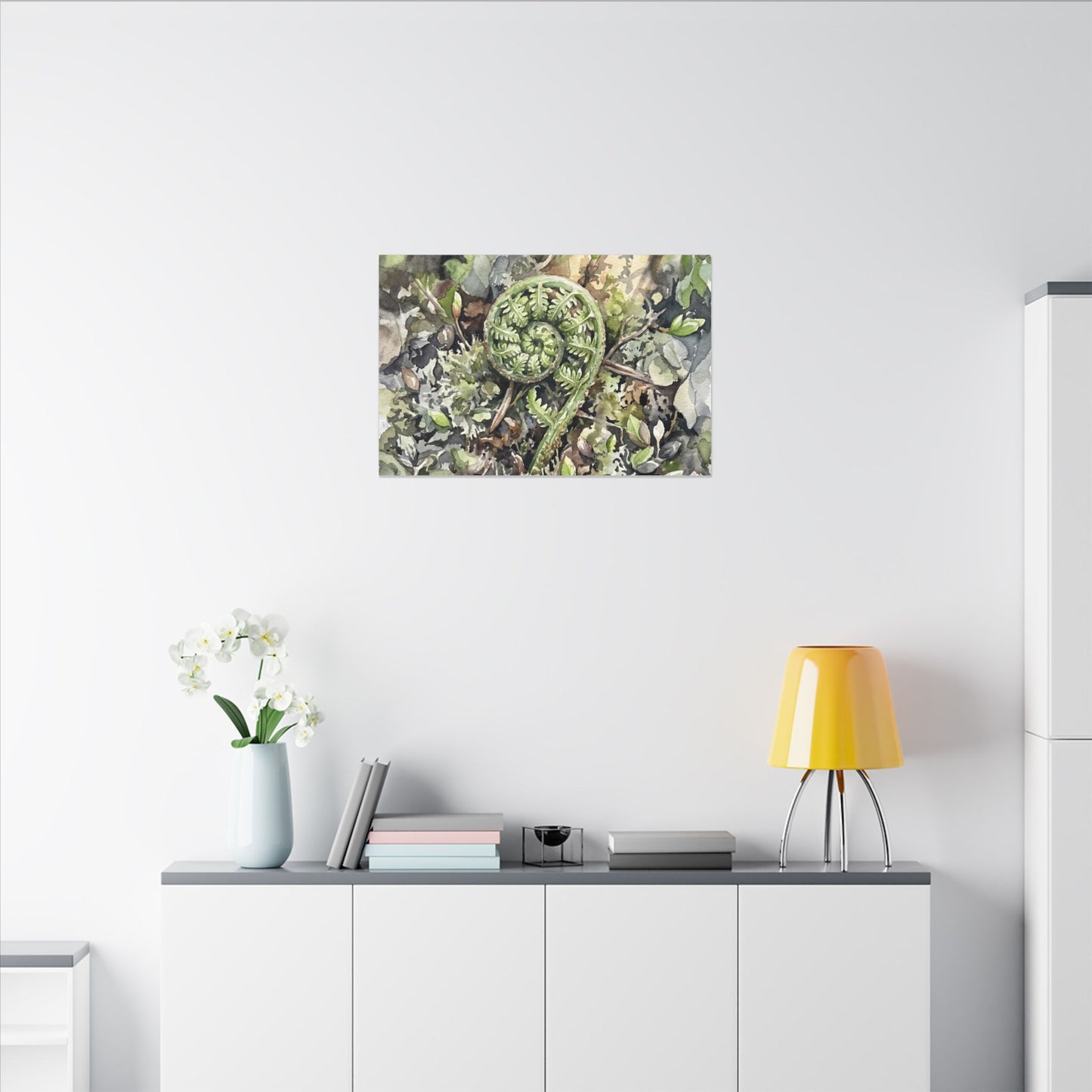 Fern Unfurling Spring Canvas Art | Japandi Neutral Design